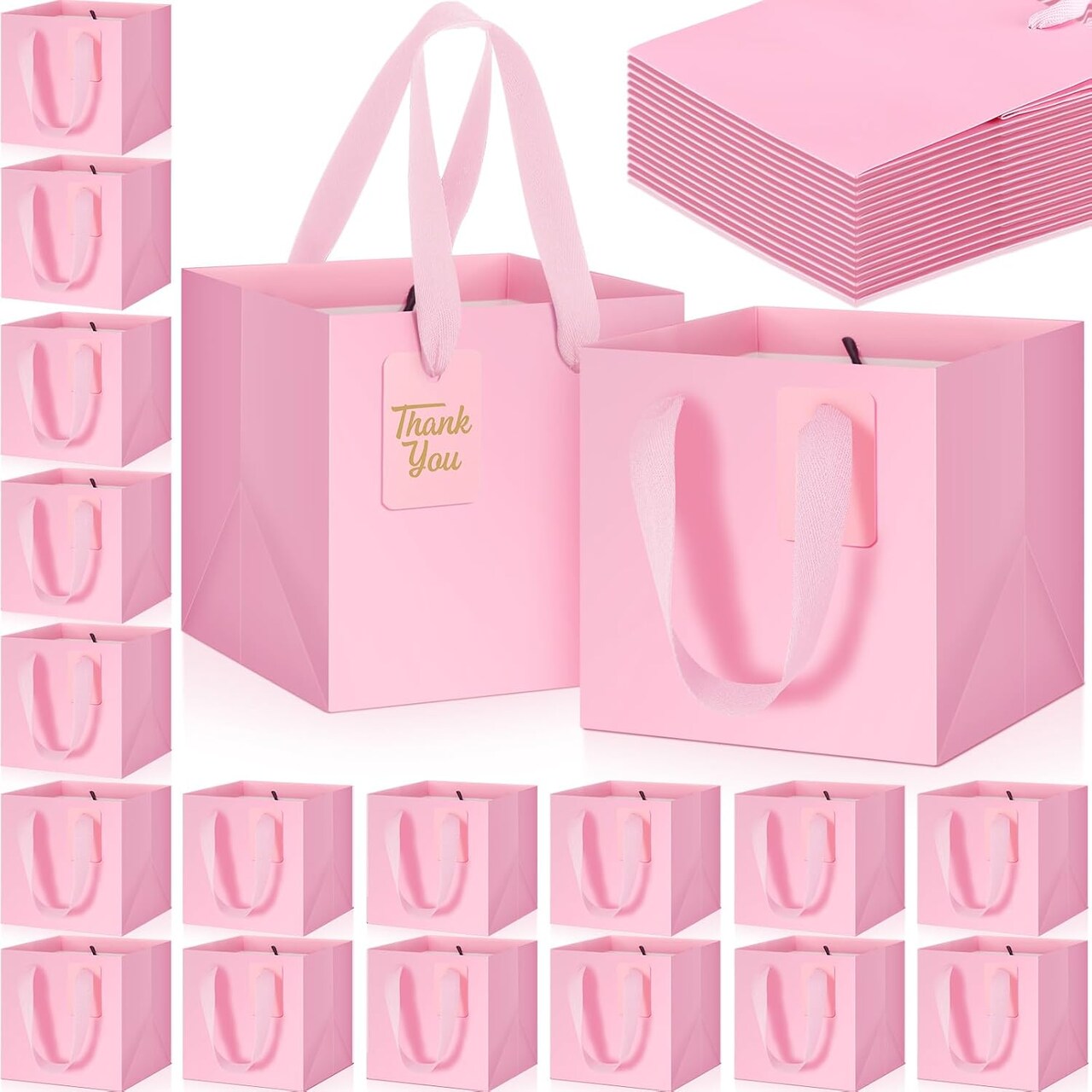 Mini Paper Gift Bags 50pcs 6x6x6’’ Square Favor Bags with Handles & DIY Tags